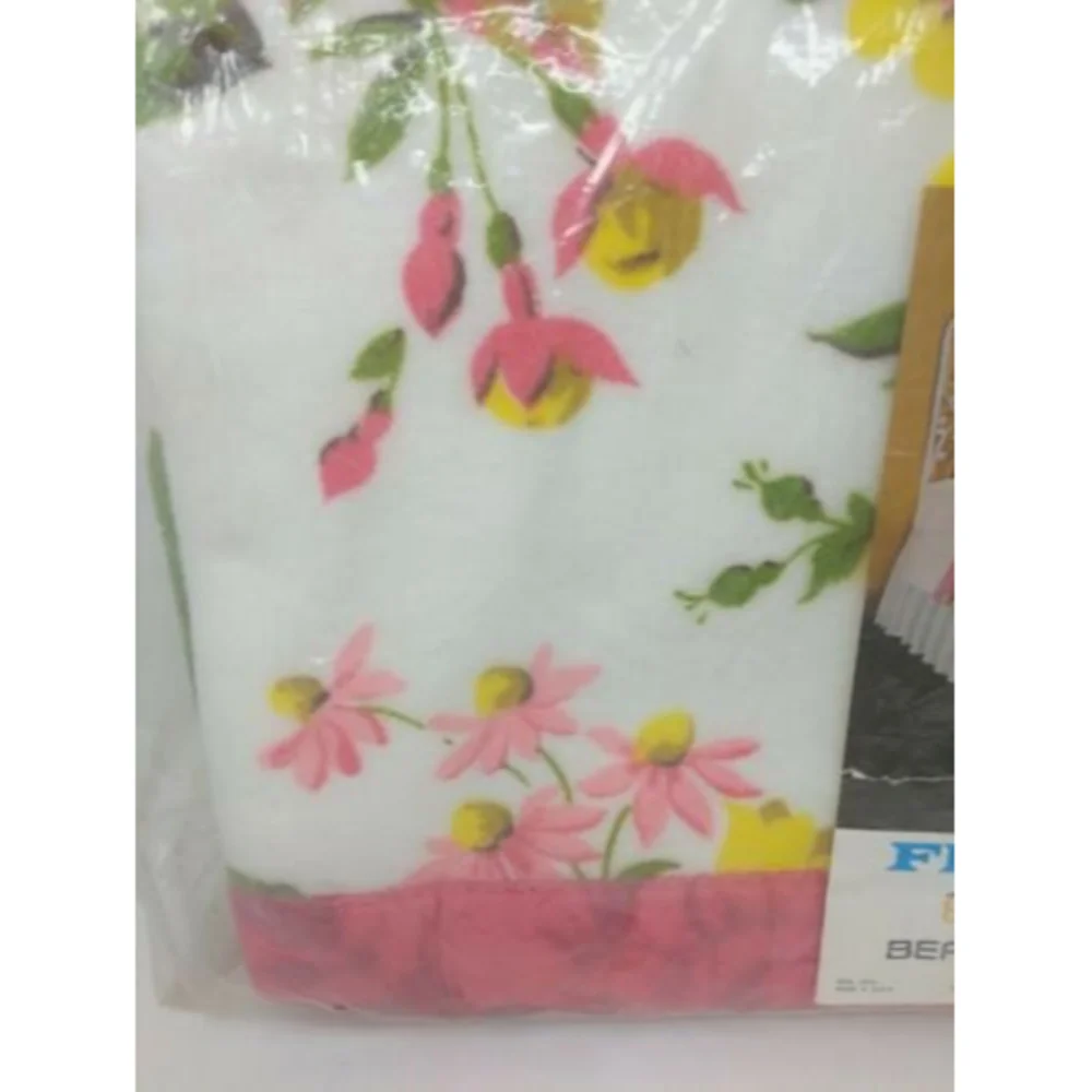 Beacon Flora Pink Yellow Floral Flowers Satin Trim Blanket Twin Size 72 x 90 VTG
